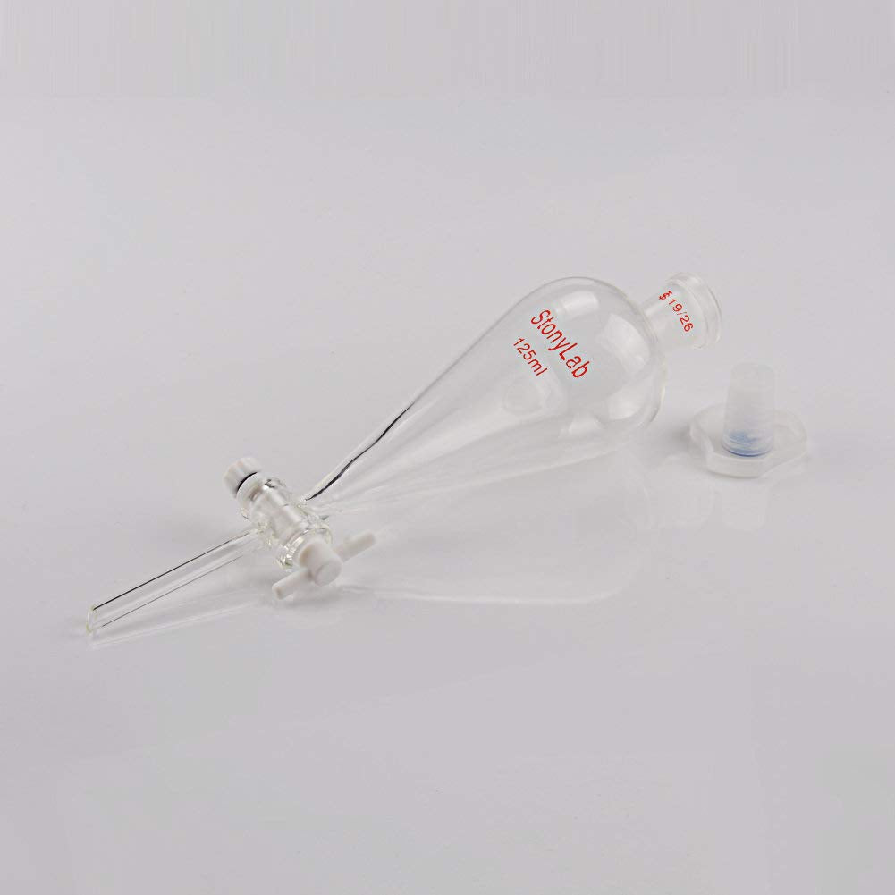 StonyLab 125 ml Trichter aus Borosilikatglas, Separatory Funnel, Schwerwandig Konisch mit 24/40 Gele