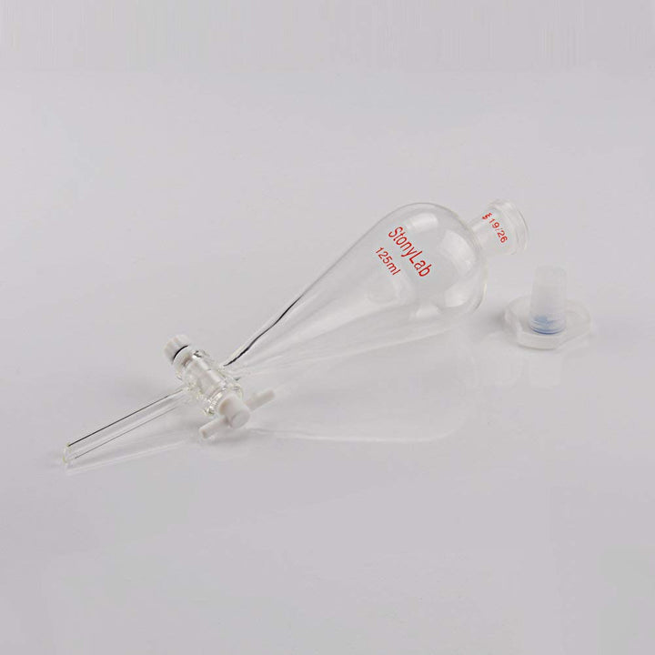 StonyLab 125 ml Trichter aus Borosilikatglas, Separatory Funnel, Schwerwandig Konisch mit 24/40 Gele