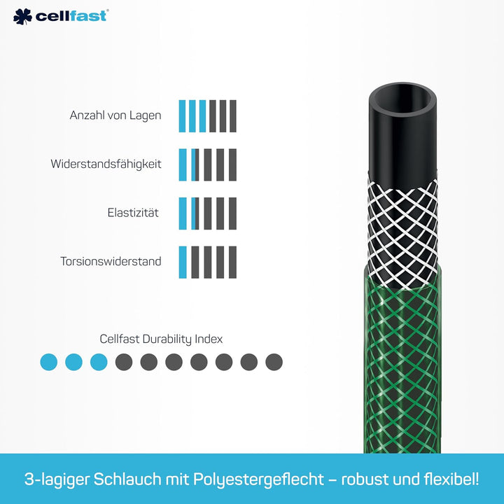 Cellfast Gartenschlauch ECONOMIC Elastisch und flexibel 3-lagiger Wasserschlauch aus Polyesterkreuzg