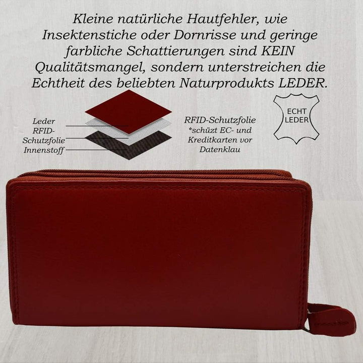 flevado XL Portemonnaie Grosse Damen Wild Leder Geldbörse mit viel Stauraum und Platz für 29 Karten