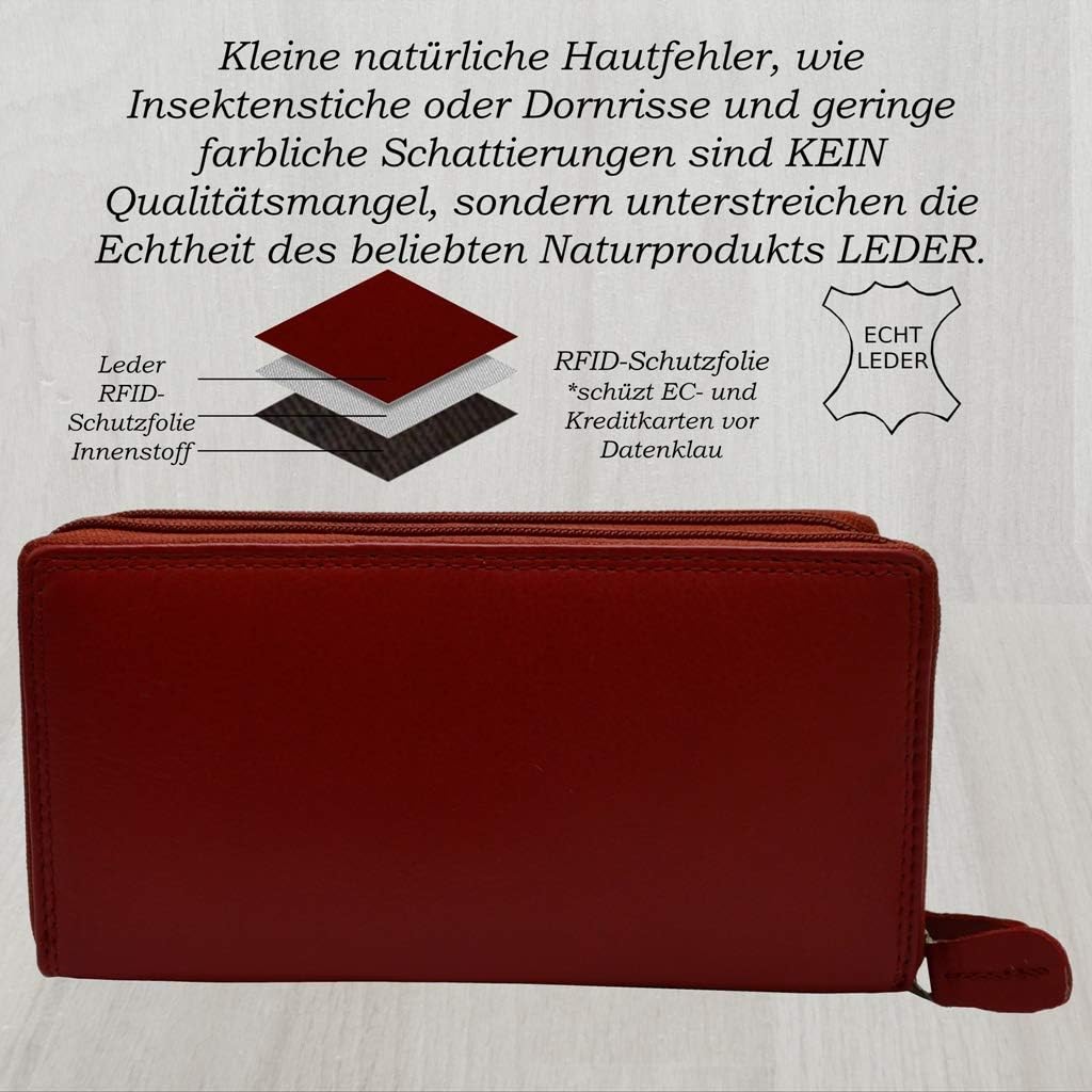 flevado XL Portemonnaie Grosse Damen Wild Leder Geldbörse mit viel Stauraum und Platz für 29 Karten