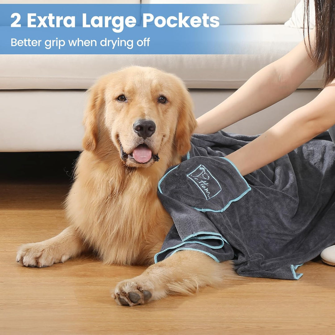 PETTOM 2 Stücke Hundehandtuch Extra Saugfähig, Hunde Handtuch mit Eingrifftaschen, Hundehandtuch Mik