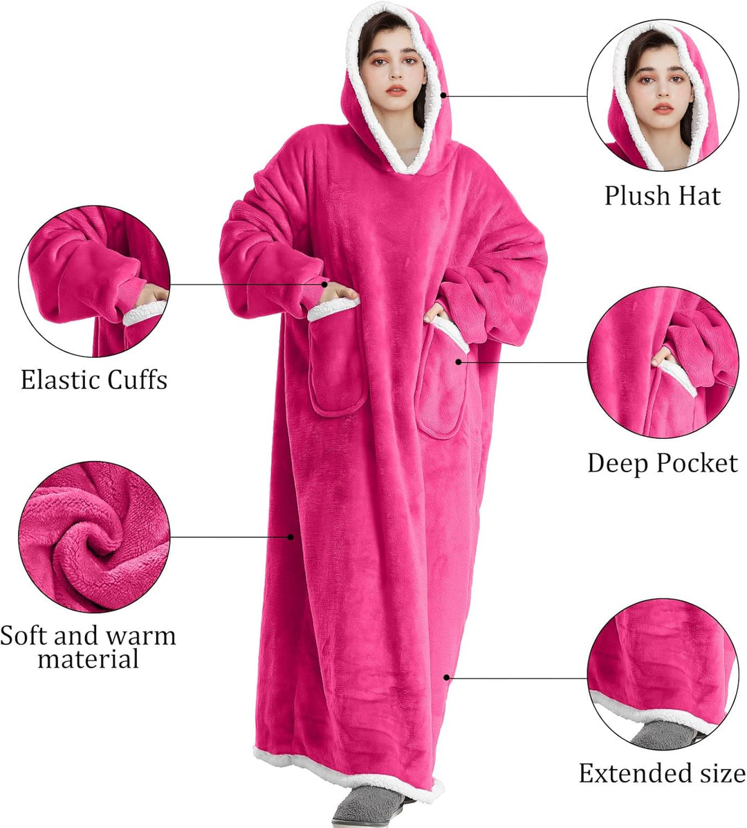 Decke mit Ärmeln und Kapuze Hoodie Decke Erwachsene Ärmeldecke Weich Warm Kuscheldecke mit Ärmeln (K