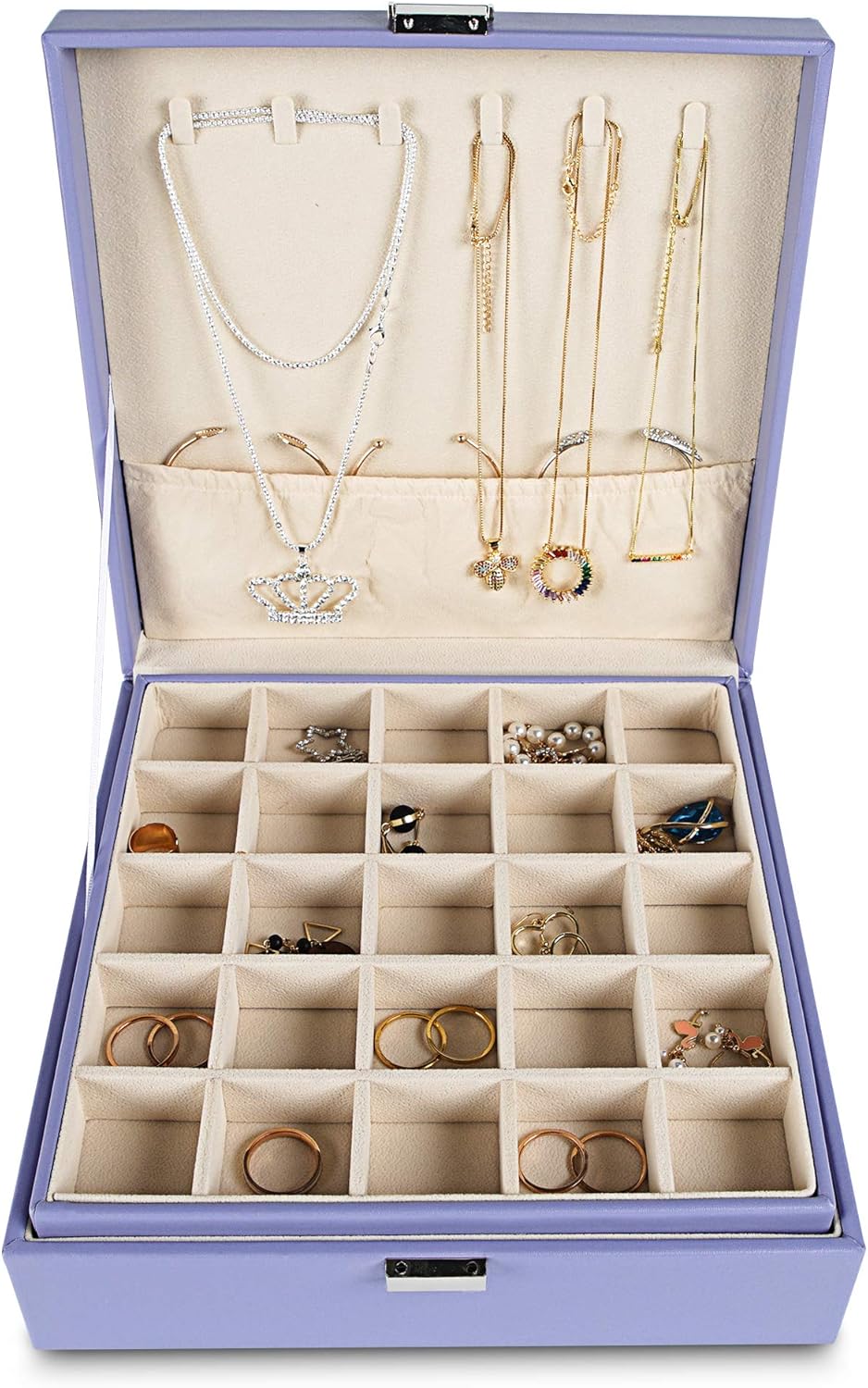 Frebeauty Ohrring-Organizer, klassische Schmuckschatulle, 50 Fächer, doppellagig, Schmuck-Aufbewahru