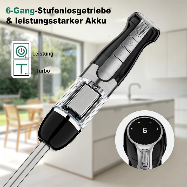 Camic Stabmixer, Kabelloser Elektrische Handmixer mit 6-Stufiger + Turbo, LED-Anzeige, 4-in-1 Tragba