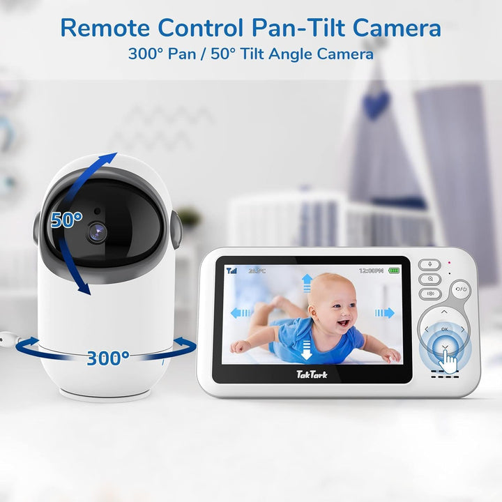 TakTark Babyphone mit Kamera, 4.3'' Babyfon mit Kamera und Audio mit Pan-Tilt 300° Rotation Video Ba