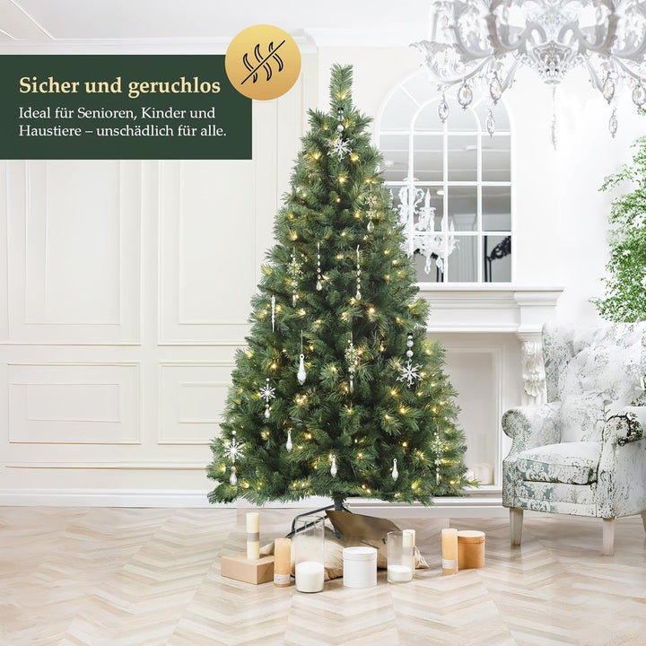 SALCAR Künstlicher Weihnachtsbaum mit Beleuchtung 180 cm, Tannenbaum Künstlich mit Handschuhen und 2