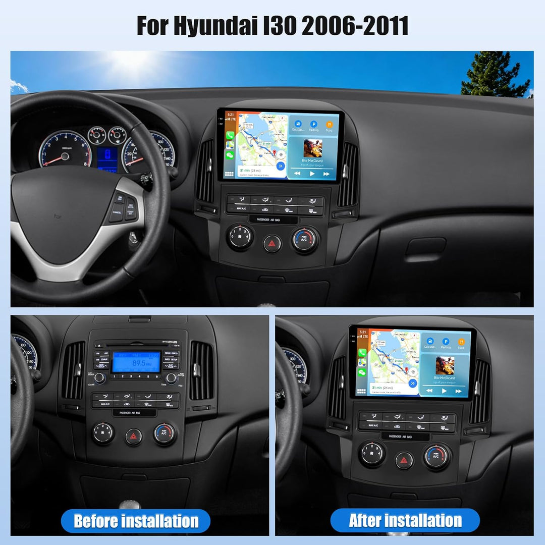 Android 15, 4G+128G CAMECHO Autoradio für Hyundai I30 2006-2011 mit Wireless Carplay Android Auto, 9