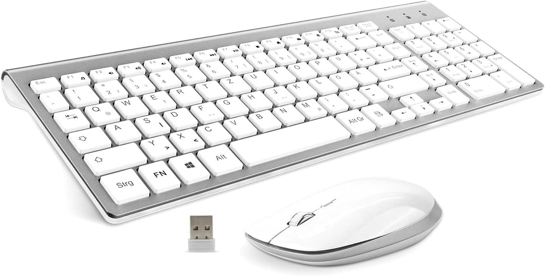 Tastatur Maus Set Kabellos - 2.4Ghz USB Funk Tastatur QWERTZ (Deutsch) Layout Ergonomisch Klein Maus