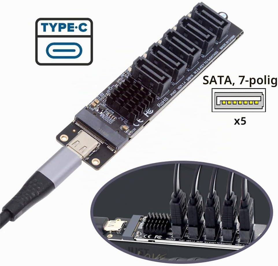 NFHK 10Gbps USB-C Typ-C zu NGFF Schlüssel B+M SATA 6Gbps 5 Ports Adapter Konverter PM Port Multiplie