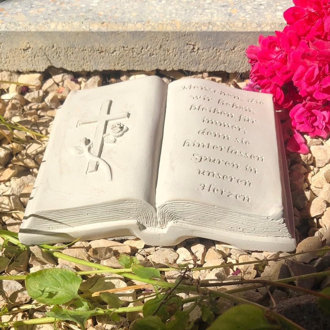 Radami Buch mit 3D Kreuz Gedenkstein Grabbuch Grabschmuck Grabdeko ca.800g Natur