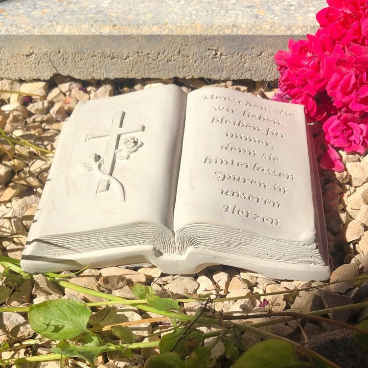 Radami Buch mit 3D Kreuz Gedenkstein Grabbuch Grabschmuck Grabdeko ca.800g Natur