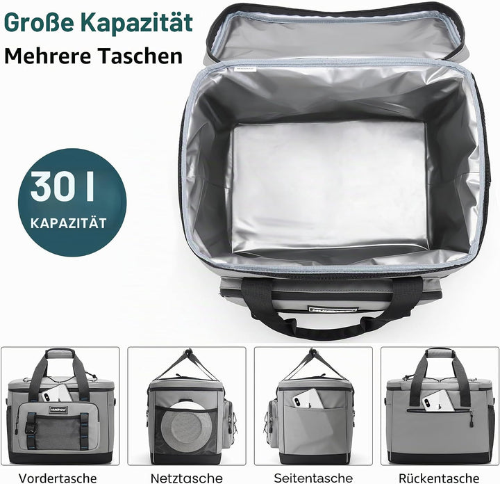 Hulongo Kühltasche, 30 L grosse isolierte Kühltasche, wasserdichte Thermotasche für Picknicks, ausla