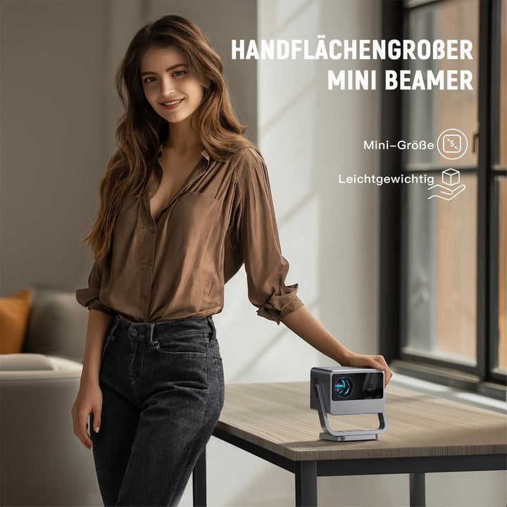 Smart Mini Beamer, VOPLLS Autofokus/Trapezkorrektu 30000 Lumen Tragbarer Beamer 4K Unterstutzt, WiFi