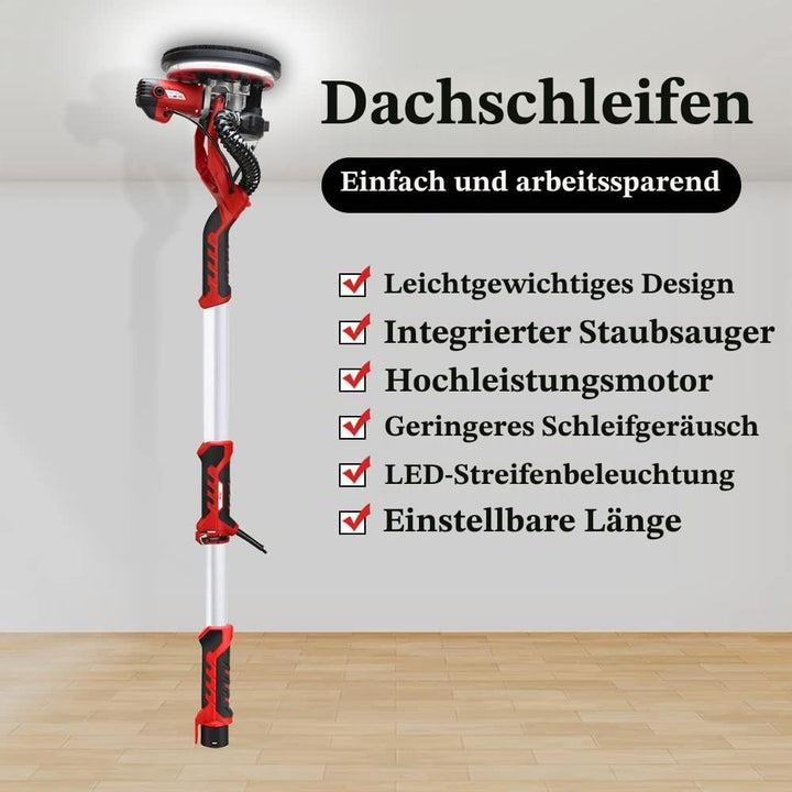hzexun Trockenbauschleifer, Deckenschleifer 1250W, 2800 1/min max,Teleskop Langhalsschleifer mit Sel