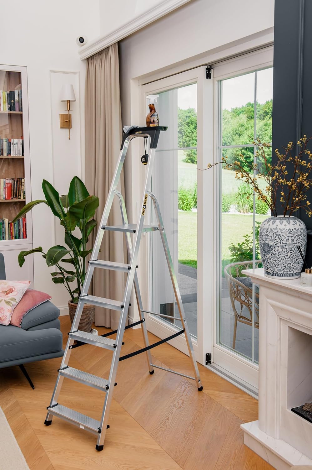 Drabest - Haushaltsleiter - Stehleiter - 6 Stufen - Arbeitshöhe 3,19m - Klappleiter aus Aluminium, m