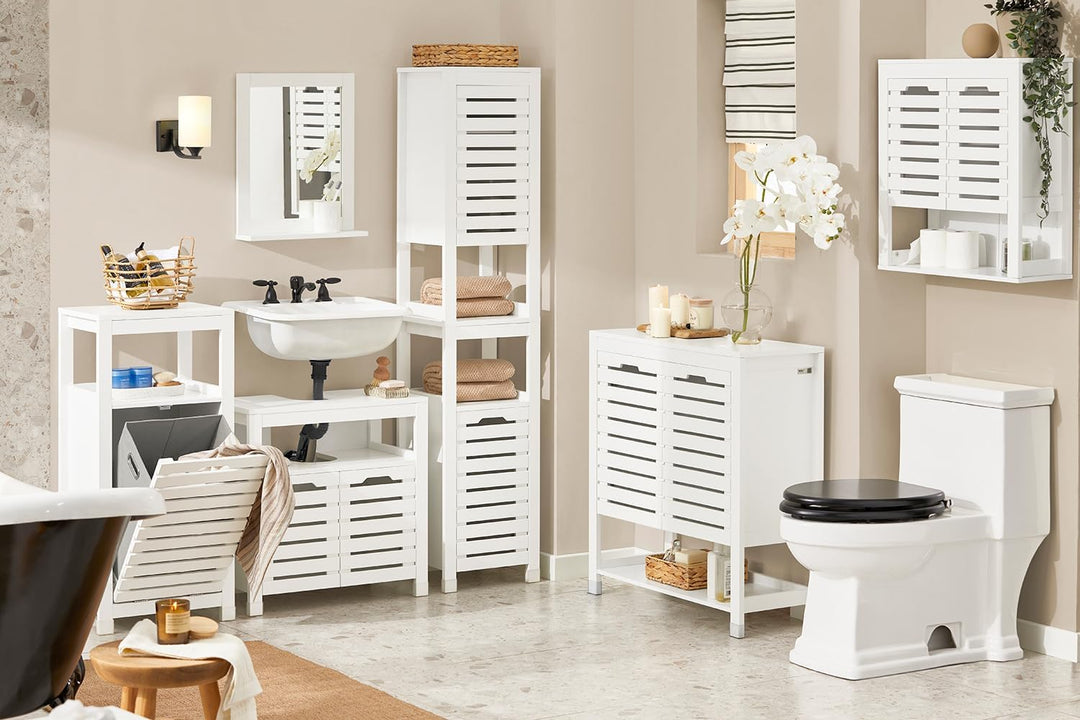 SoBuy BZR67-W Wäscheschrank mit ausklappbarem Wäschesack Wäschesäcken Wäschetruhe Wäschesammler Wäsc