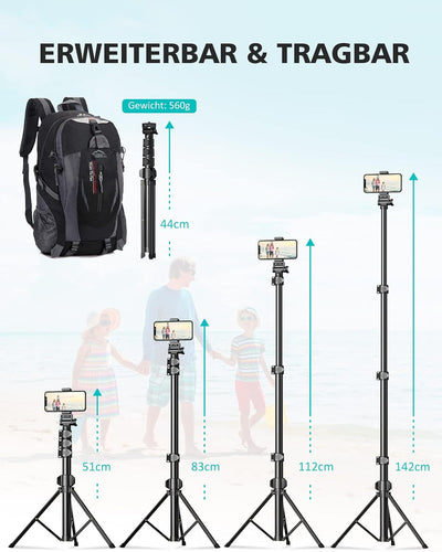 CIRYCASE 142cm Handy Stativ, Erweiterbarer All-in-One Selfie Stick Stativ mit Bluetooth Fernbedienun