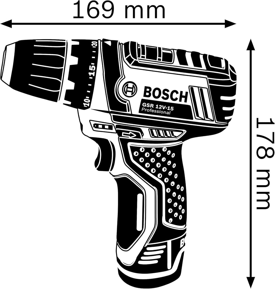 Bosch Professional 12V System Akku Bohrschrauber GSR 12V-15 (inkl. Schnellladegerät GAL 12V-40, 2x L