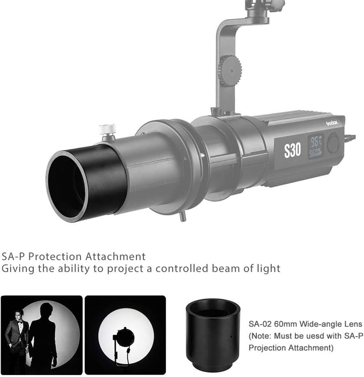 GODOX S30 Zubehör SA-02 60 mm Weitwinkel Objektiv SA-P Projektionszubehör Zubehör für S30 LED Videol