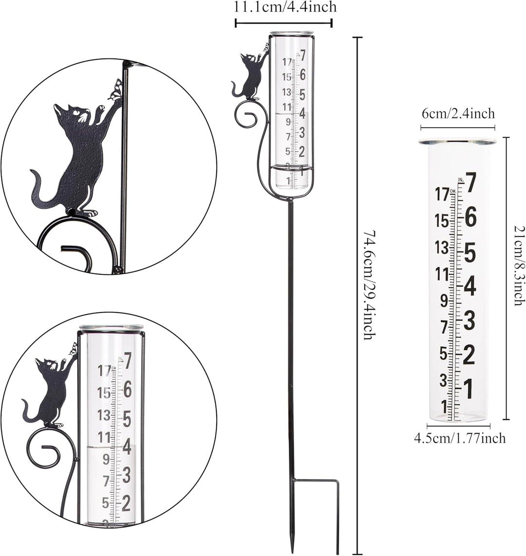 Regenmesser, Katzen-Regenmesser im Freien, Regenmessgerät mit Metallpfahl für Garten, Terrasse, Rase