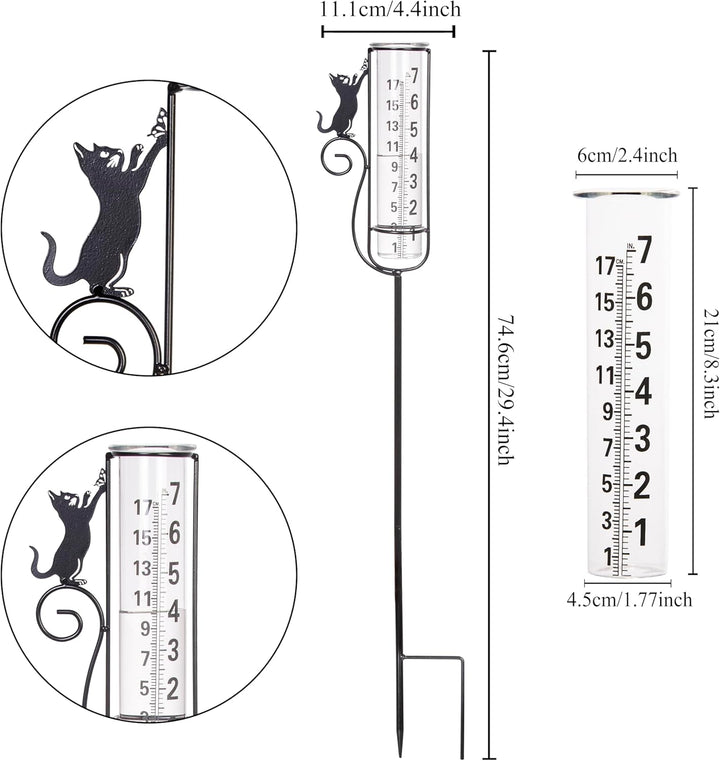 Regenmesser, Katzen-Regenmesser im Freien, Regenmessgerät mit Metallpfahl für Garten, Terrasse, Rase