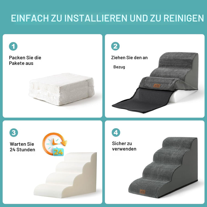Hundetreppe für Kleine Hunde 57cm, Haustiertreppe für Hochbett aus Hochdichtem Schwamm, Hunde Treppe
