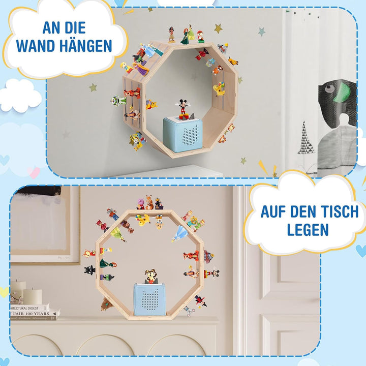 Todeco Tonie-Regal für Toniebox Hörfiguren, Magnetische Aufbewahrung für 60-70 Tonie, Wandregal und