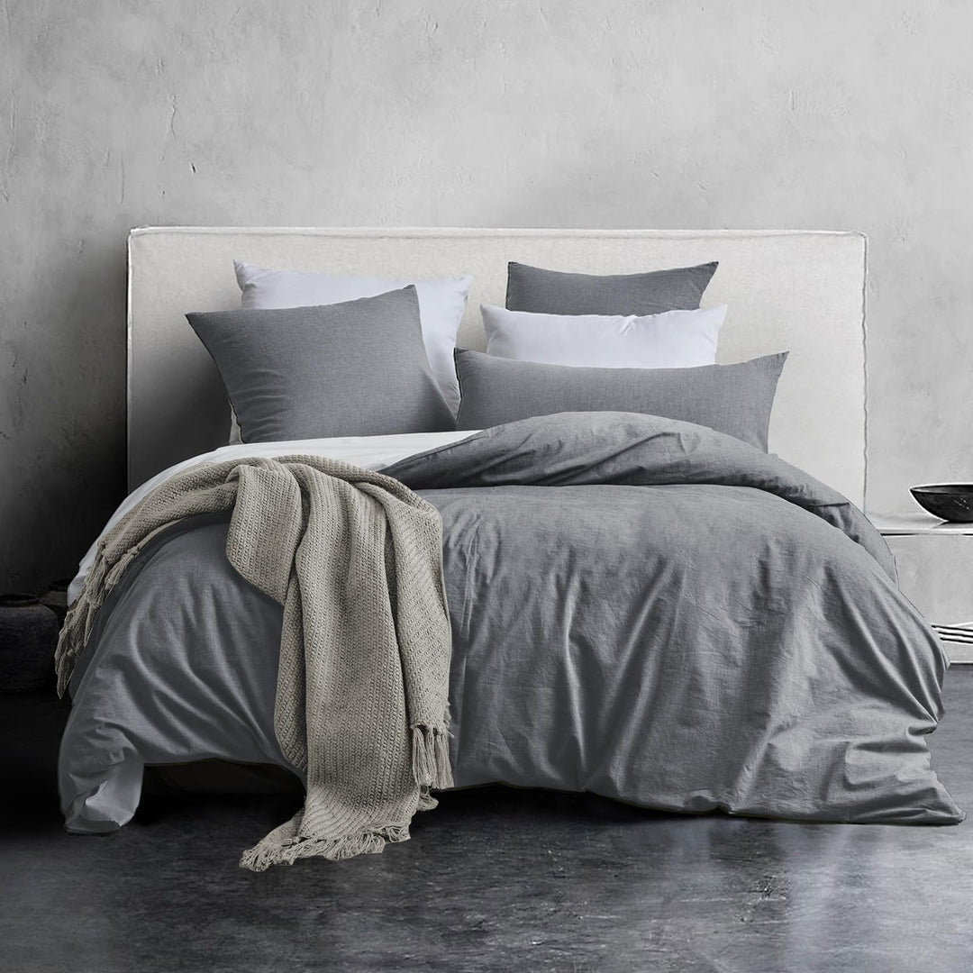 SOULFUL Bettwäsche 135x200 Baumwolle 2 Teilig, Bettwäsche-Sets Dunkelgrau2 mit Reissverschluss, Ähnl