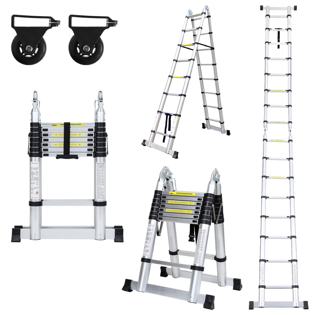 Sonnewelt 5M (2,5+2,5) Teleskopleiter, Rutschfester Aluminium Stehleiter, 150 kg/330 Pfund Belastbar