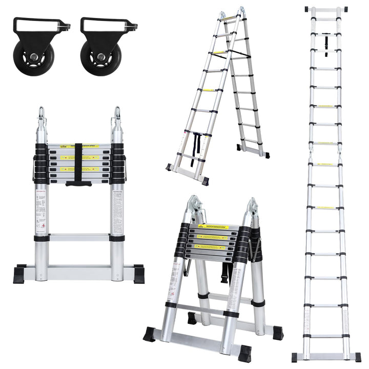 Sonnewelt 5M (2,5+2,5) Teleskopleiter, Rutschfester Aluminium Stehleiter, 150 kg/330 Pfund Belastbar
