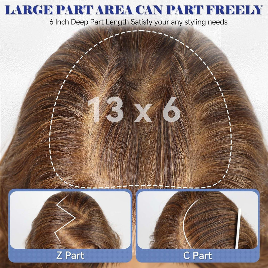 HAIRCUBE 13x6 HD Synthetische Lace-Front-Perücke, 24 Zoll gemischte braune lange lockige geschichtet