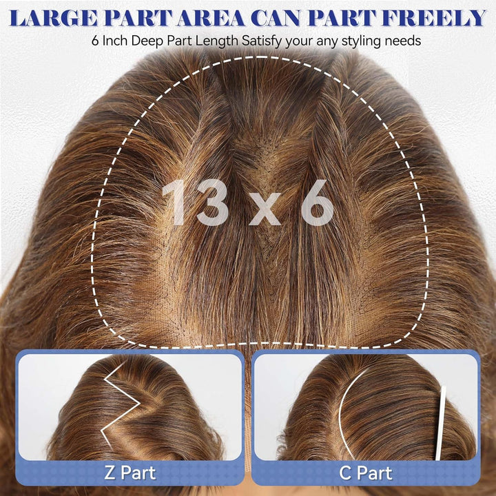HAIRCUBE 13x6 HD Synthetische Lace-Front-Perücke, 24 Zoll gemischte braune lange lockige geschichtet