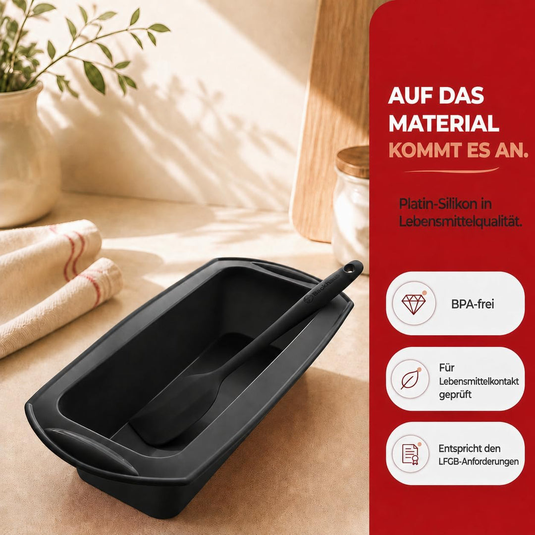 Backhaus FlexBake® Silikon Kastenform - Brotbackform &amp; Teigschaber - Premium BackSet in Platin Silik