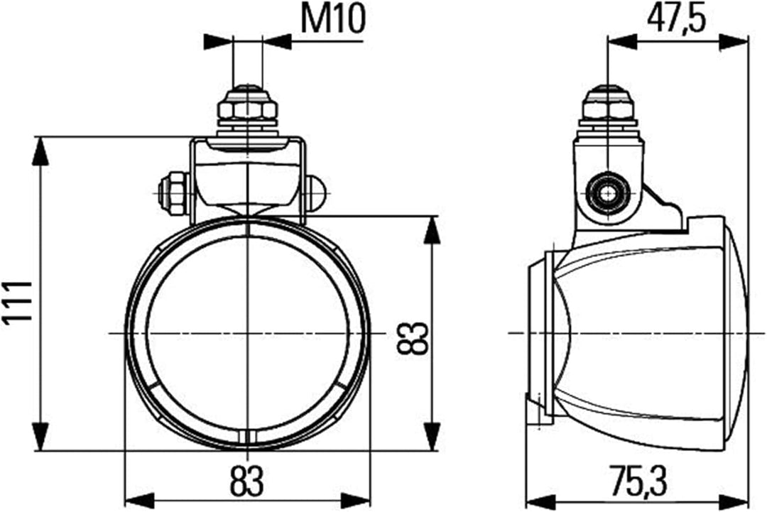 HELLA - Halogen-Arbeitsscheinwerfer - Modul 70 - 12/24V - Anbau/geschraubt - hängend/schwenkbarer Mo