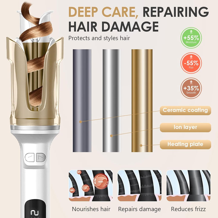 Lockenstab Automatisch Professioneller, Curling Iron, Rotierender Anti-Verbrühungs-Keramik-Lockensta