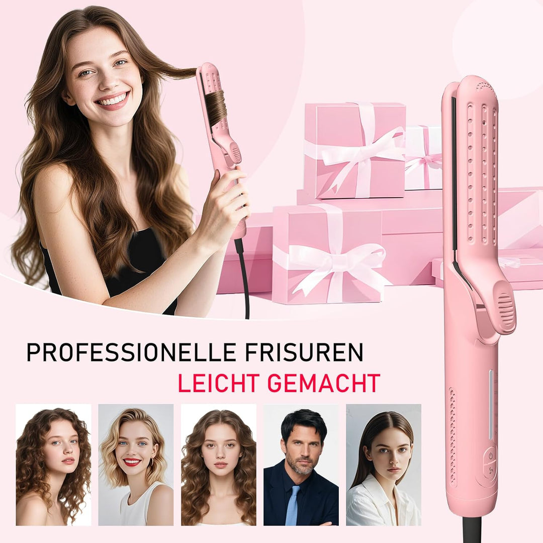 Air Lockenstab und Glätteisen 2-in-1, 360° Kaltluft-Welleneisen für Haare, Schnelle Locken, Ionen Cu