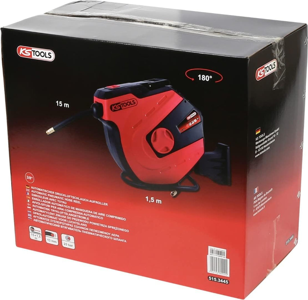 KS Tools 515.3445 Automatischer Druckluftschlauch-Aufroller, Ø 13mm x 15m