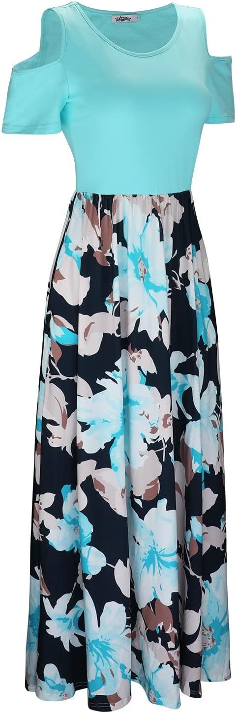 STYLEWORD Sommerkleid Damen Lang Maxikleid Sommer Elegant Freizeitkleid Kurzarm Kleider mit Taschen