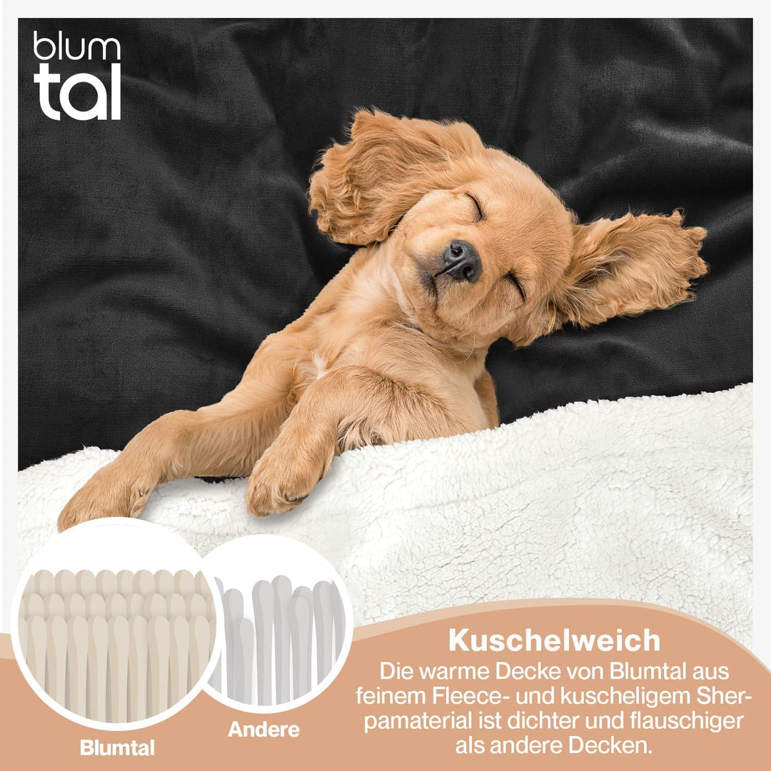 Blumtal Premium Sherpa Kuscheldecke 230 x 270 cm - warme Decke Oeko-TEX® zertifizierte Dicke Sofadec