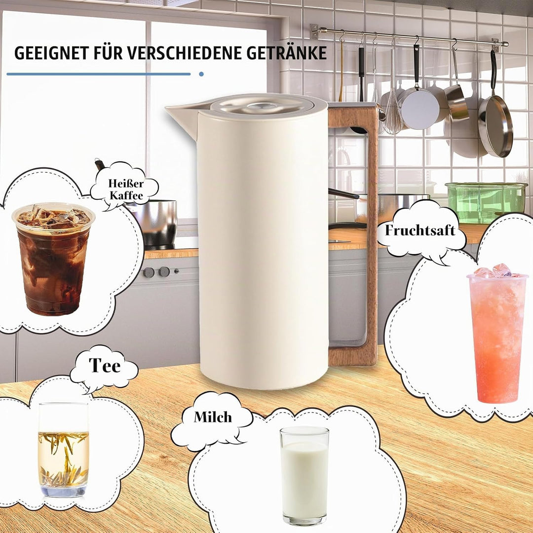 Thermoskanne Kaffeekannen Edelstahl Vakuum Isolations, Mit Holzgriff Und Einfachem Sicherheitsdruckk