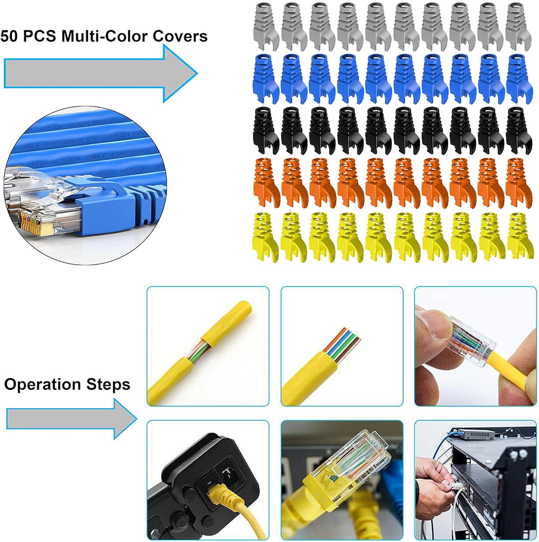 MAYLINEE RJ45 Netzwerk Werkzeug Set Crimpwerkzeugsatz, Durchgangs Crimpschneider für CAT5E/CAT6, Abi