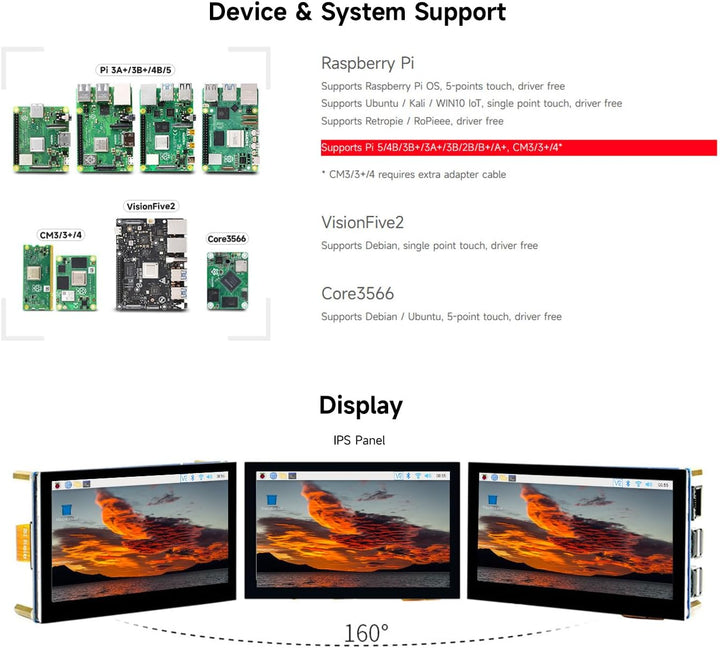 Waveshare 4.3inch LCD Capacitive Touch Display for Raspberry Pi 4B/3B+/3A+/3B/2B/B+/A+ 800×480 IPS W