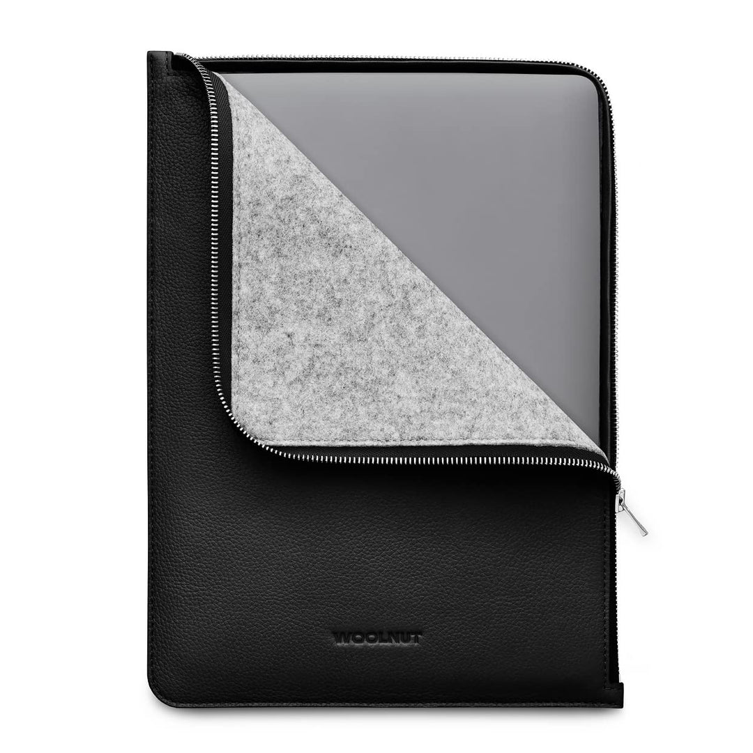 Woolnut Leder Folio Zipper Sleeve Case Hülle Tasche für MacBook Pro 13/14 Zoll - Schwarz MacBook Pro