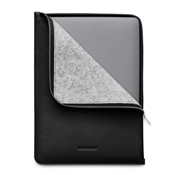 Woolnut Leder Folio Zipper Sleeve Case Hülle Tasche für MacBook Pro 13/14 Zoll - Schwarz MacBook Pro