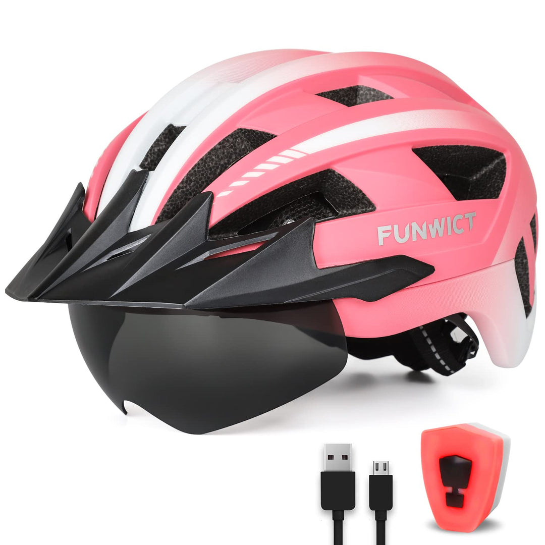 FUNWICT Fahrradhelm mit Visier für Herren Damen, Leichte Fahrradhelm mit Magnetischem Brille und USB