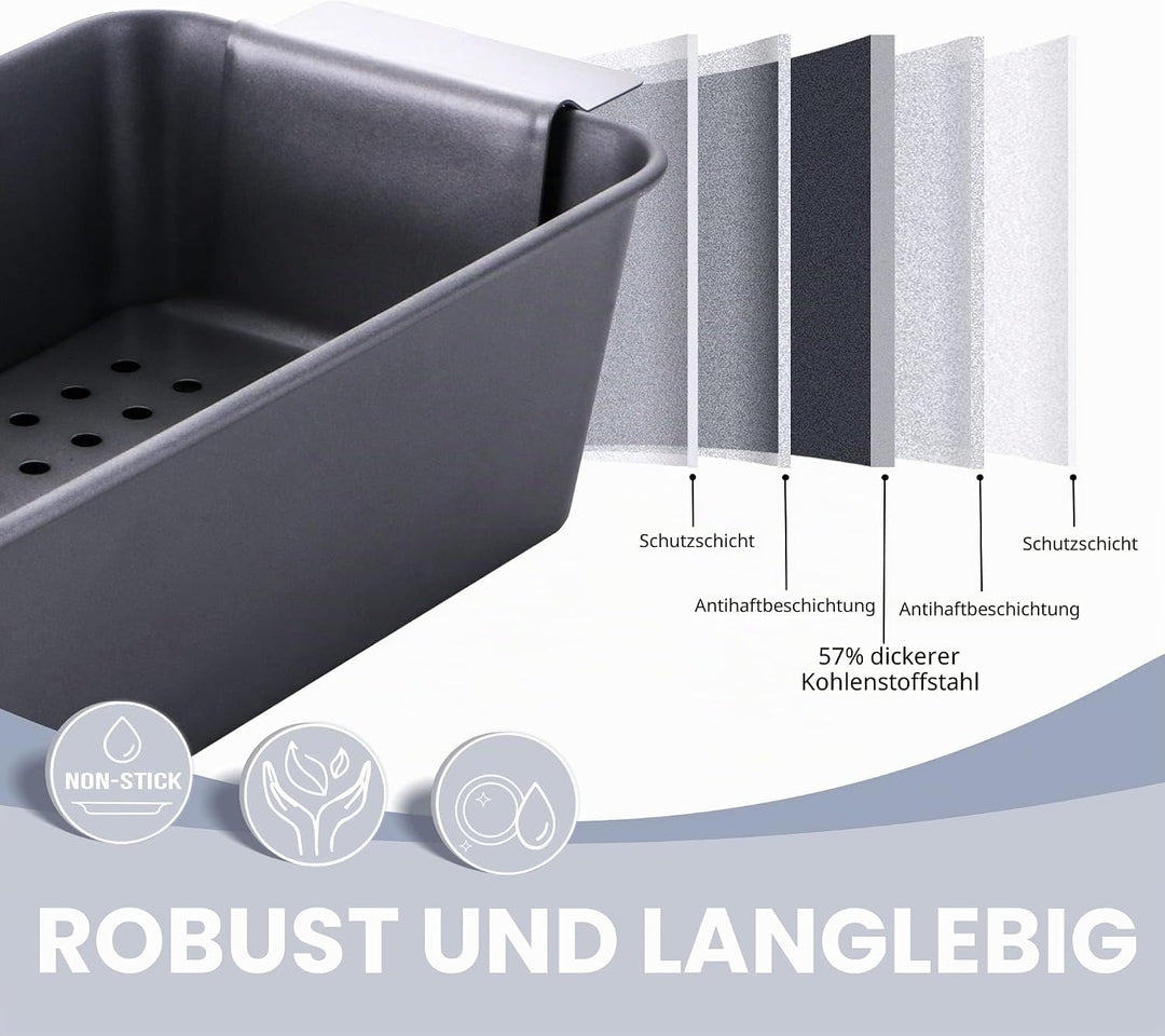 HONGBAKE 2-in-1 Fleischpastetenform mit Ablaufrost, 25 x 13 cm Kastenform aus Karbonstahl, Antihaft