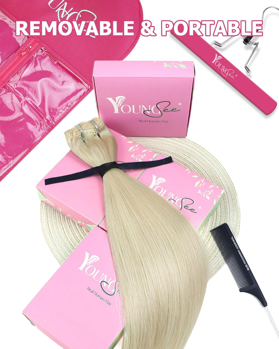 YoungSee Clip in Extensions Echthaar Platinblond Echthaar Extensions Clip Blond Kurz Haarverlangerun