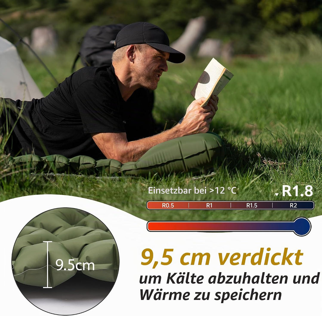 Naturehike Isomatte Camping, Ultraleicht Camping Luftmatratze mit Luftpumpe, 9.5cm Dick Matratze ist
