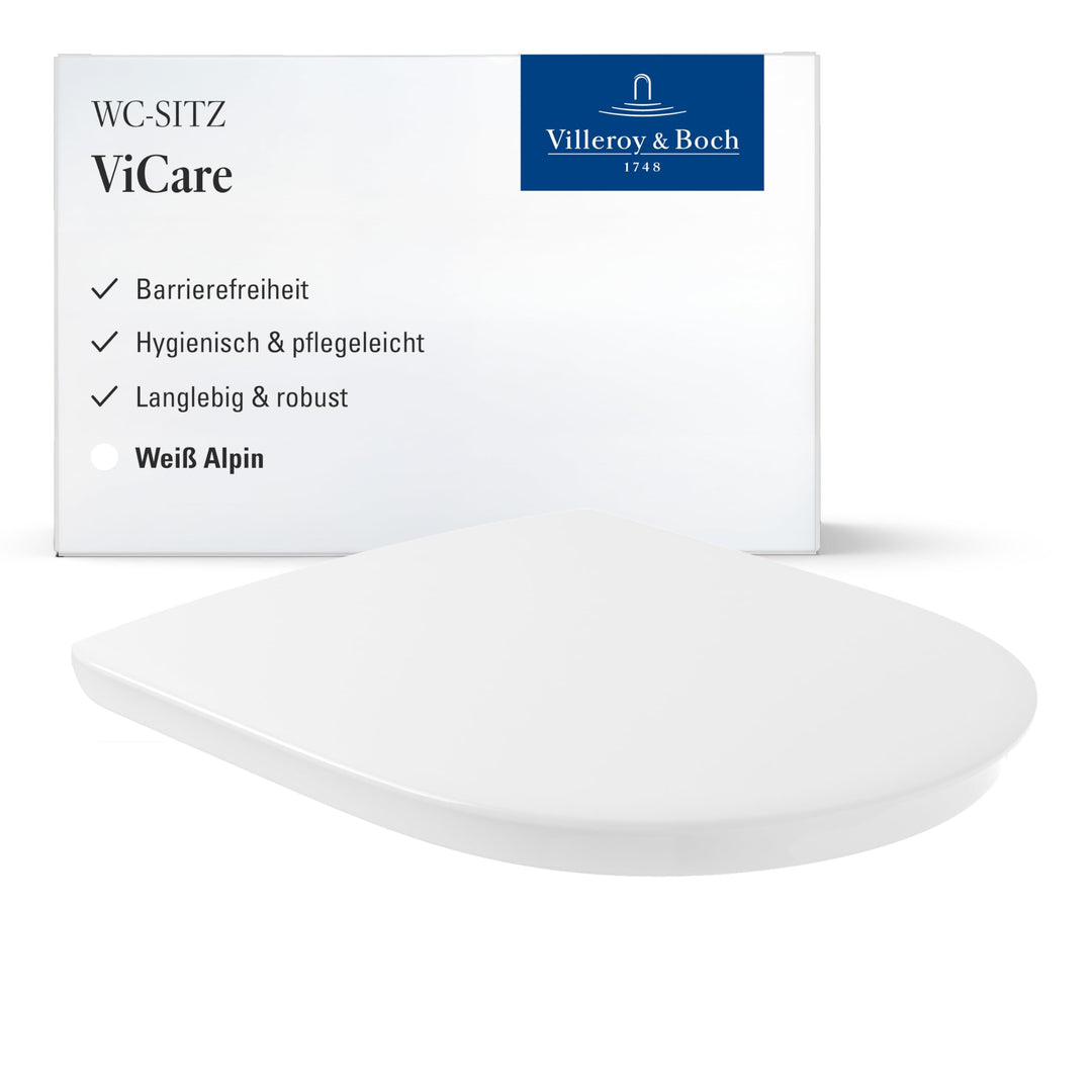Villeroy & Boch ViCare WC-Sitz barrierefrei - Toilettendeckel Weiss Alpin aus Duroplast - Toilettens